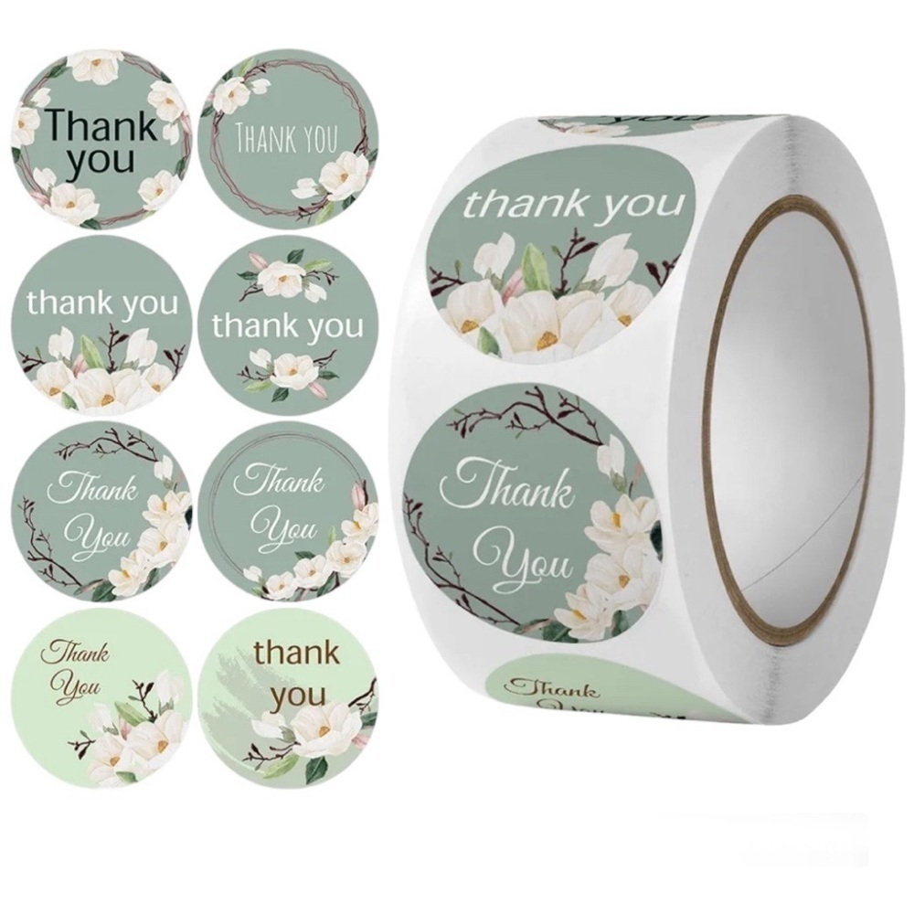 Thank You Stickers, 1" Round Frames Thank You Stickers Roll 8Floral packaging - Picture 2 of 2